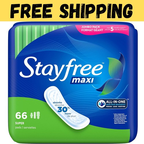 NEW  Stayfree Maxi Pads for Women, Super Protection Absorption - 66 Count