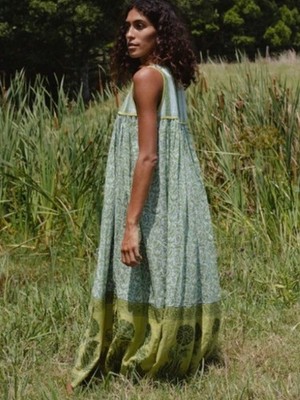 Daughters of India MEDIUM Aahna green heirloom sleeveless maxi dress | eBay