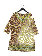 Boden Women's Top XL Multi Floral 100% Cotton 3/4 Sleeve V-Neck Tunic