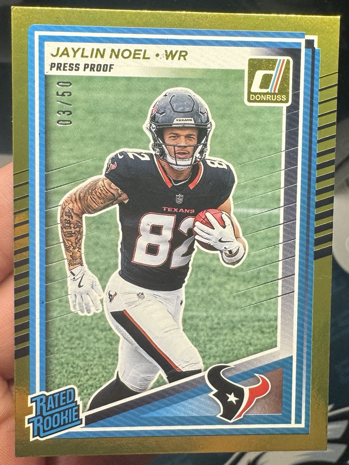 2025 Panini Donruss Jaylin Noel /50 Gold Press Proof Texans Rookie #324 RC