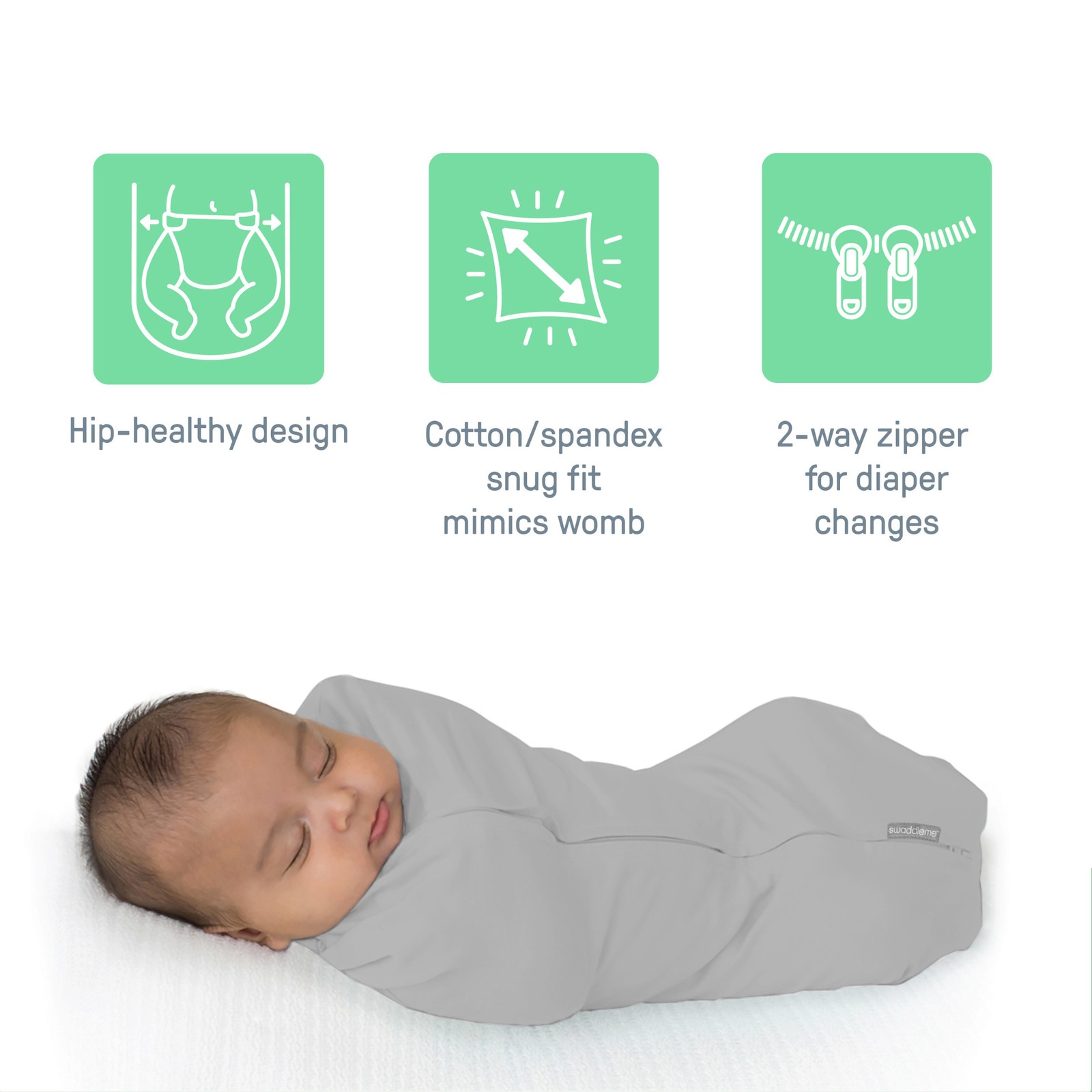 SwaddleMe by Ingenuity Compression Baby Swaddle Pod, Two-Way Zipper, 0-2 Months,