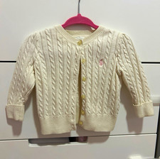 Ralph Lauren Girls Ivory Cable-Knit Cotton Button Cardigan Sweater 6-9M