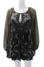 Free People Womens Printed Crew Neck Long Sleeve Shift Dress Brown Combo Size 0
