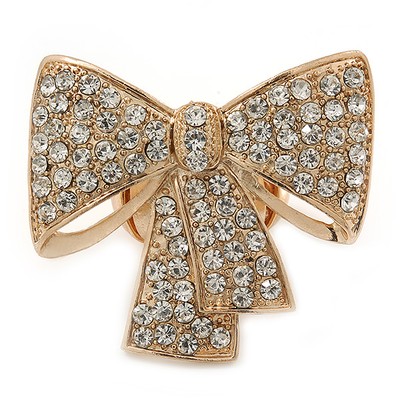 Statement-Flex-Ring mit pave-besetztem Diamanten ''Schleife'' vergoldet - 47 mm quer -