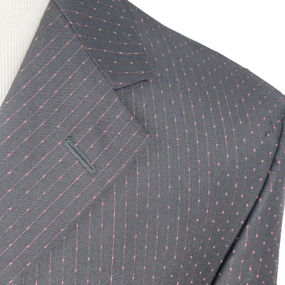 Versace Traje Clásico Chaqueta Blazer Para Hombre US 40R Negro Rojo Rosa Puntada Textura Foto 3 de 4