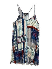 Karen Kane Women Dress Size M Patchwork Print T Back White Red Blue Made In USA