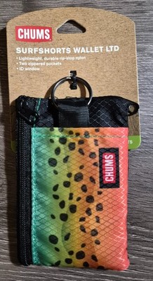 NEW Chums Surfshorts Wallet w/ Key Ring 2 Zipper Pockets, ID Window Fish Pattern