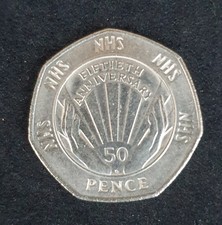 1998 NHS Fiftieth Anniversary 50p Fifty Pence Coin.  Circulated.