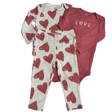 Carters 3-Piece Long Sleeve Bodysuit Pant Set Girl Hearts Various Sizes NEW