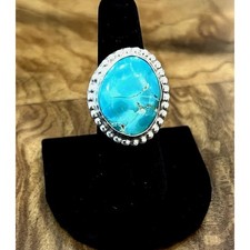Sterling Silver Blue Turquoise Rope Border Ring Size 6.5