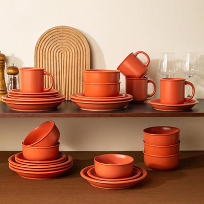 Rustic Terracotta Clay Dinnerware Set for 4, 12 Pieces, Microwave