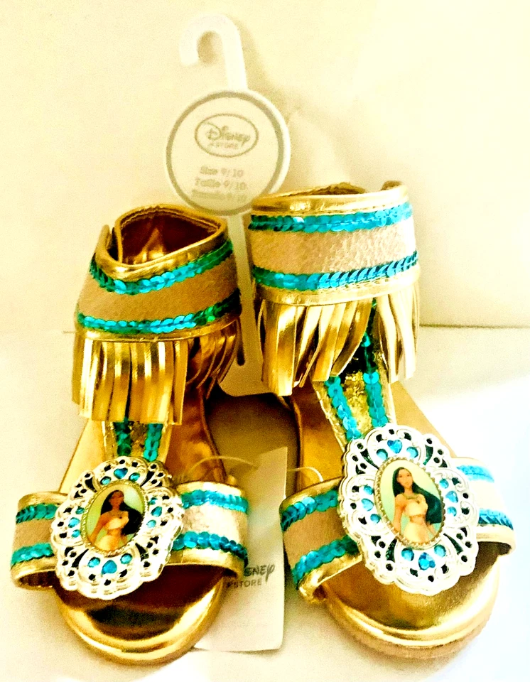 Disney Store Pocahontas Girls Sandals Dress Up Gold Fringe Shoes Size 9/10 NWT - Image 3 of 4