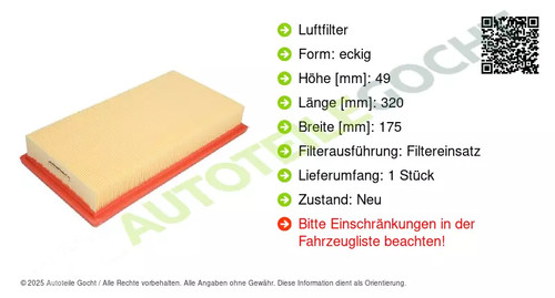 Luftfilter Motorluftfilter Filter für Mazda 626 IV Hatchback JC Premium 87-97 - Foto 3 di 7
