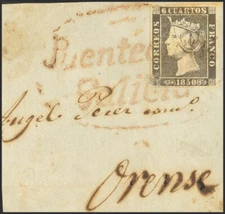 Isabel II. Period Without Dent. Fragment 1A. 1850. 6 Black Quarters, Cover Frag