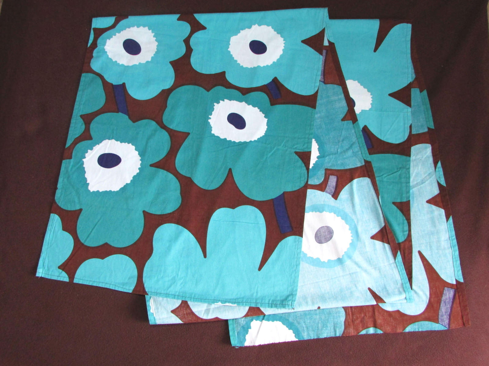 Raro Cerceta Marrón Marimekko Unikko Amapola Floral Tela Cortina Cenefa Craft Raro Cerceta Marrón Marimekko Unikko Amapola Floral Tela Cortina Cenefa Craft