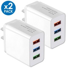 2-Pack 3-Port USB Wall Charger for iPhone Samsung Android   Fast Charge