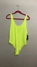 Wild Fable Bodysuit XL Neon Yellow Textured Waffle Knit Slim Fit Bodysuit NWT