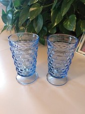 2 Vintage Indiana Glass Whitehall Blue Iced Tea Footed Tumblers. 12-14 Oz