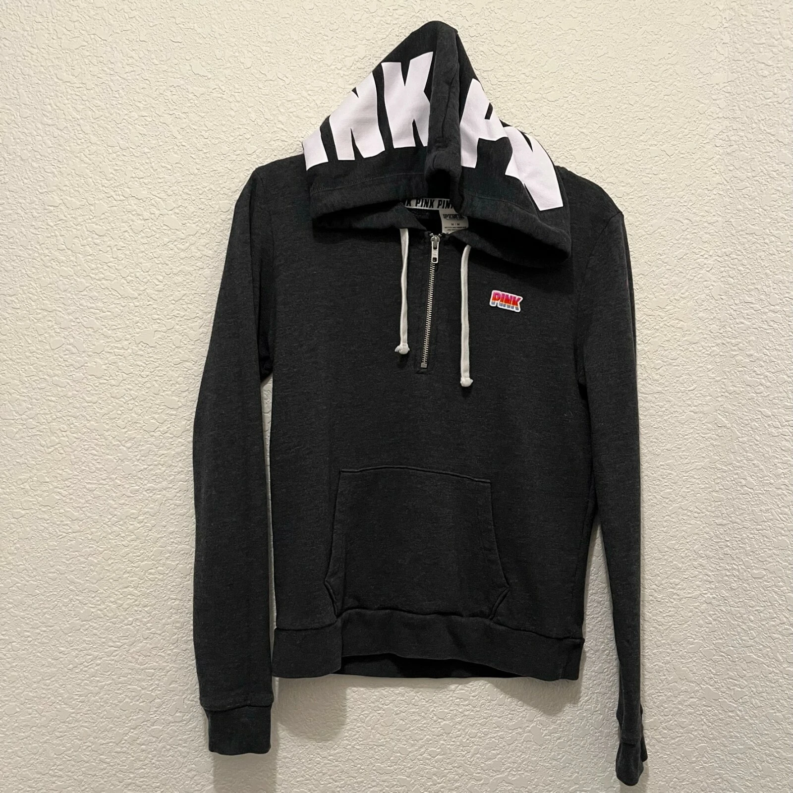 victoria-secret-vs spellout logo pullover 1/4 zip hoodie