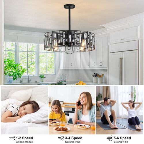 50 cm Modern Ceiling Fan with Lights Crystal Remote 4 Lights for Kitchen Black - Picture 2 of 9