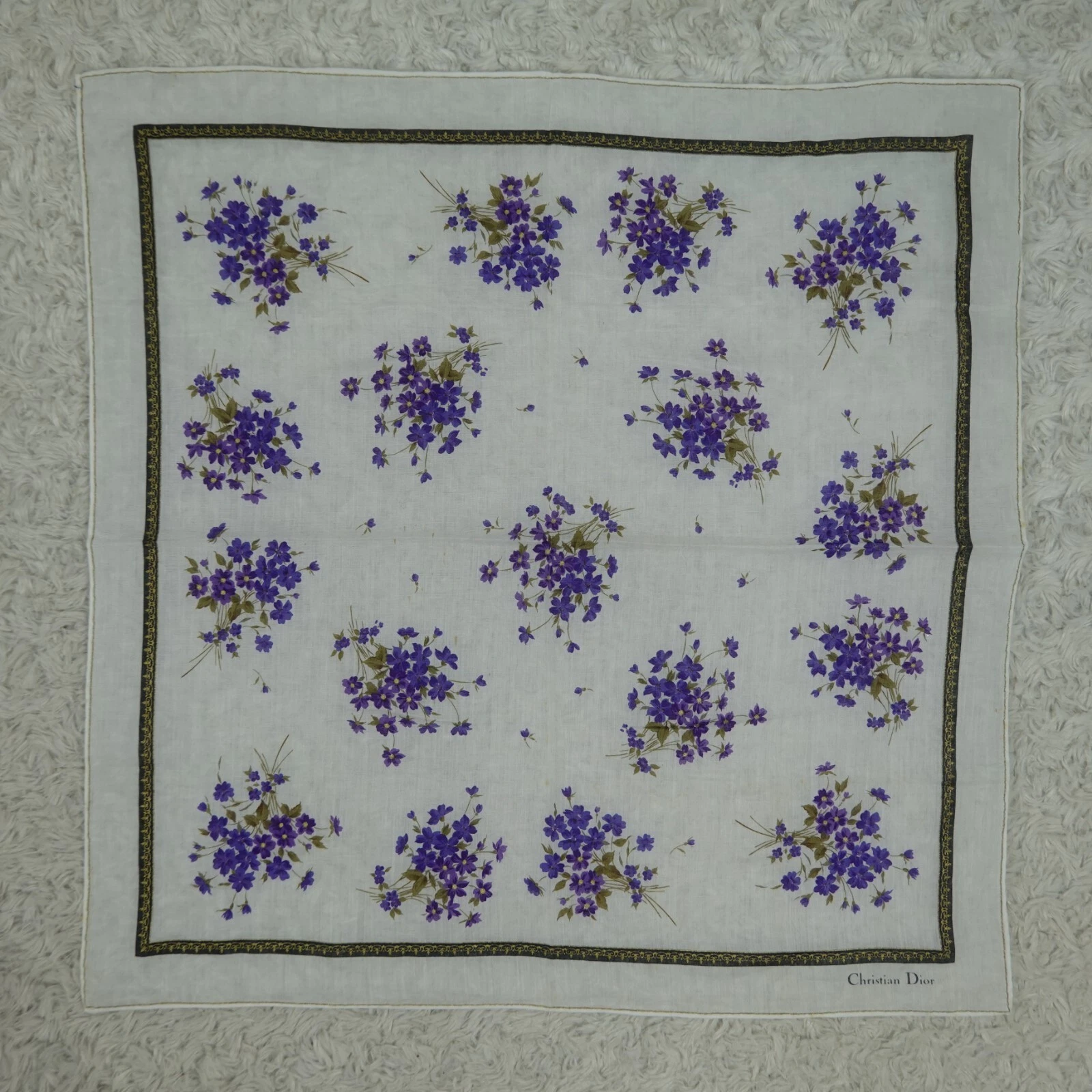 N291 CHRISTIAN DIOR Foulard blanc fleur coton foulards poche carré 18