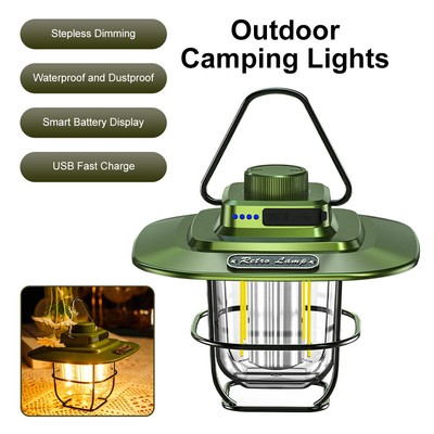 Retro LED Camping Lantern USB Rechargeable Hiking Tent Lamp Garden Decor Light