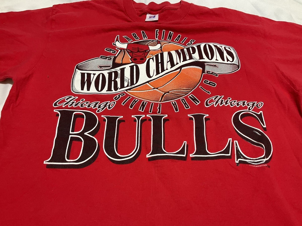 CHICAGO BULLS Logo 7 NBA Championship T-Shirt XL Red 1991 Single