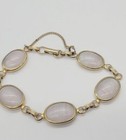 Vintage Monet Faux White Pink Moonstone Oval Cabachon Bracelet 7 in Gold tone