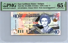 East Caribbean States 10 Dollars 2000 (2 Higher) Pick# 38a PMG 65 Gem UNC EPQ