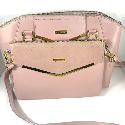 JOY & IMAN Couture Leather Satchel & Clutch with Velvet Detail - Pink Blush