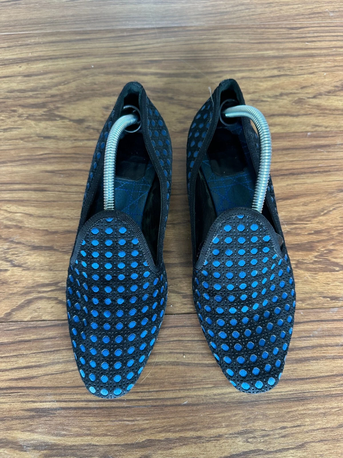 Chaussures plates à fumer Dior noir/bleu cannage daim et cuir taille 38