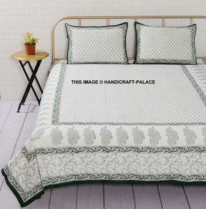 Indian Jaipuri Hand Block Print Queen Size Cotton Floral Bed Sheet