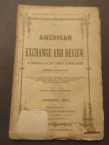 Scarce Dec. 1863 American Exchange & Review An Expositor Of Social & Economic 