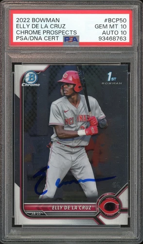 2022 Bowman Chrome Prospects Elly De LA Cruz RC On Card PSA 10/10 Auto GEM MINT