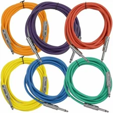 SEISMIC AUDIO New 6 PACK Colored 1/4" TS 10' Patch Cables - Guitar - Instrument