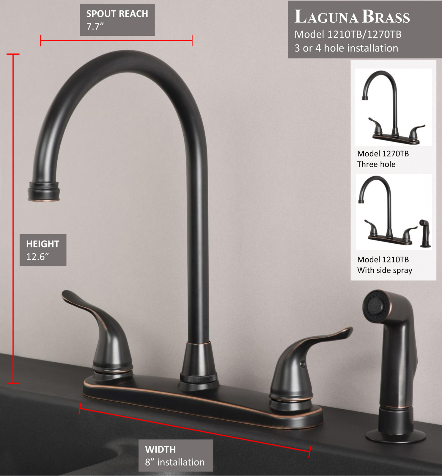 Classic High Arc Swivel Kitchen Faucet with Side Spray Oil Rubbed Bronze Finish