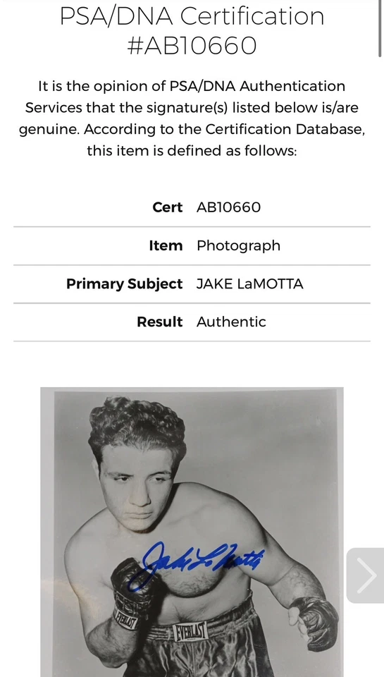 JAKE LAMOTTA HAND SIGNED AUTOGRAPHED 8X10 BOXING PHOTO WITH PSA/DNA LETTER COA - Image 3 of 3