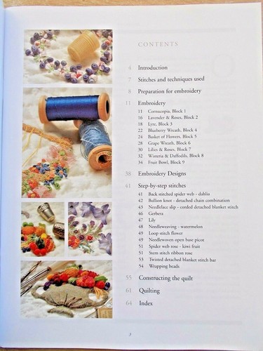 Inspirations~The Embroidered Miniature Quilt~Helen Marshall~Flowers~Fruit~P/B - Picture 2 of 12