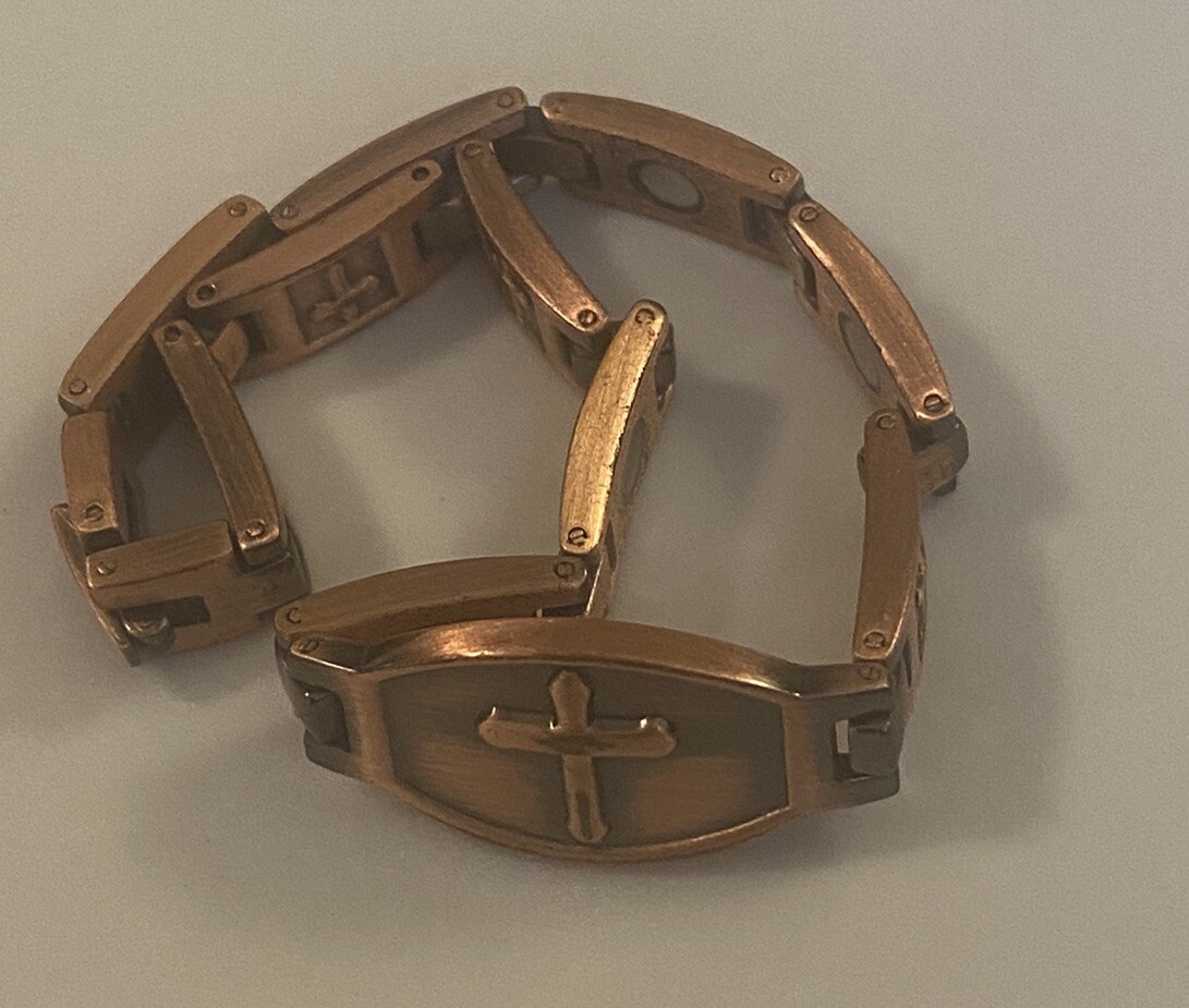 Signed Copper Panel Link Cross Design Therapy Bra… - image 9