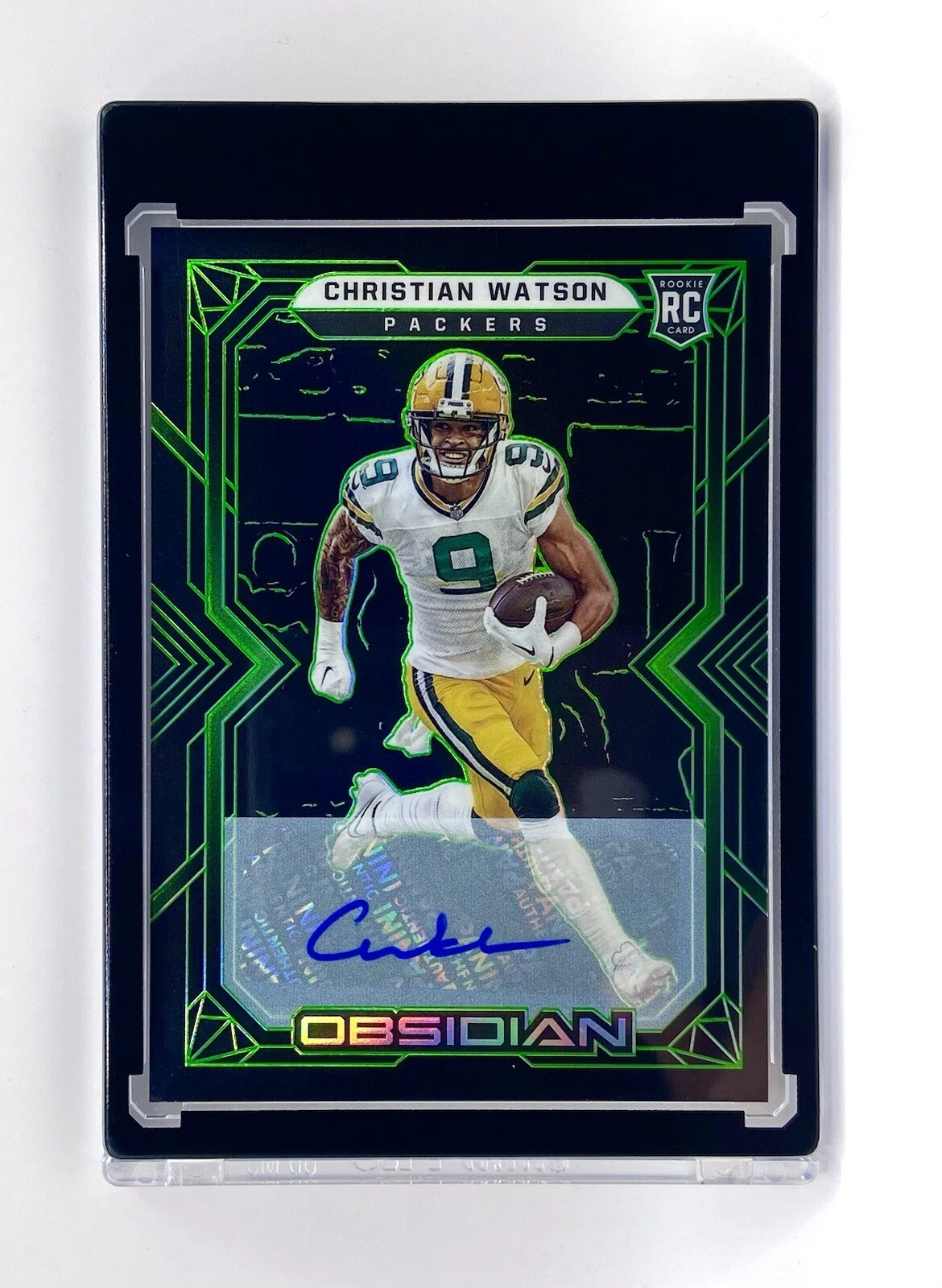 2022 Panini Obsidian Christian Watson /50 Electric Etch Green Auto #120 Packers