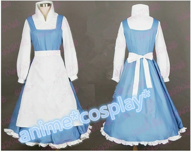 Beauty and The Beast Princess Belle Blue Maid Dress Made Coplay