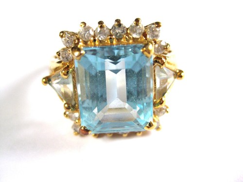 Anello In Argento 925 Placcato Oro Con Blu Topazio, 7,75 G