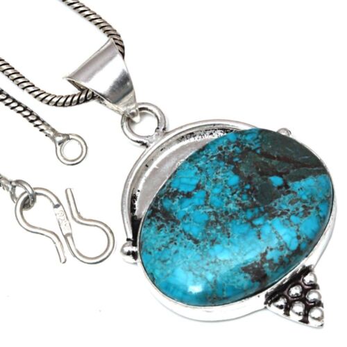 Necklace Tibetan Turquoise Gemstone Handmade Antique Jewelry 1.75" - Picture 2 of 7