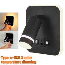 Image of 220V Dimmable LED Lamp Wall Reading Light Bedside Spotlight with Type-C & USB