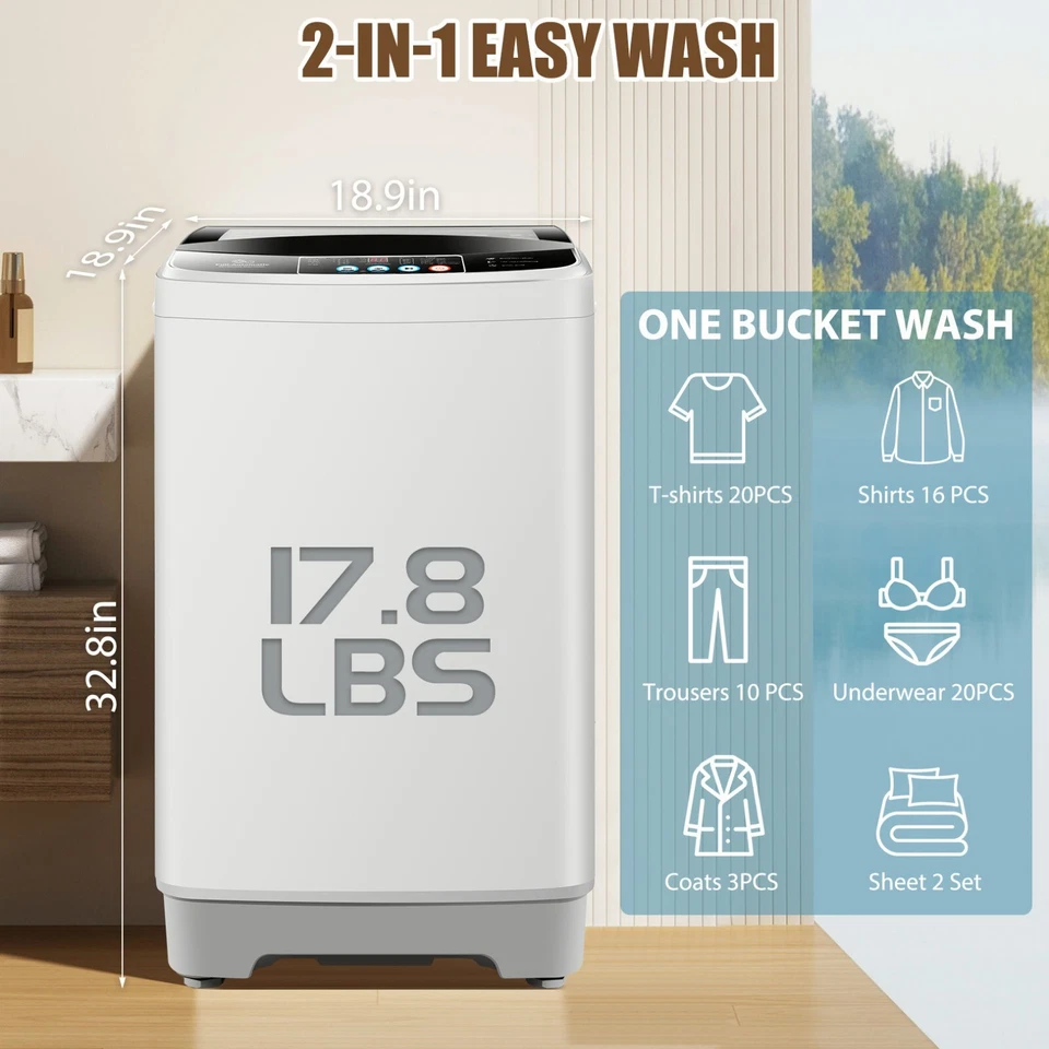 Lavadora de lavandería totalmente automática de 17,8 lb con 10 programas para APT Foto 3 de 4