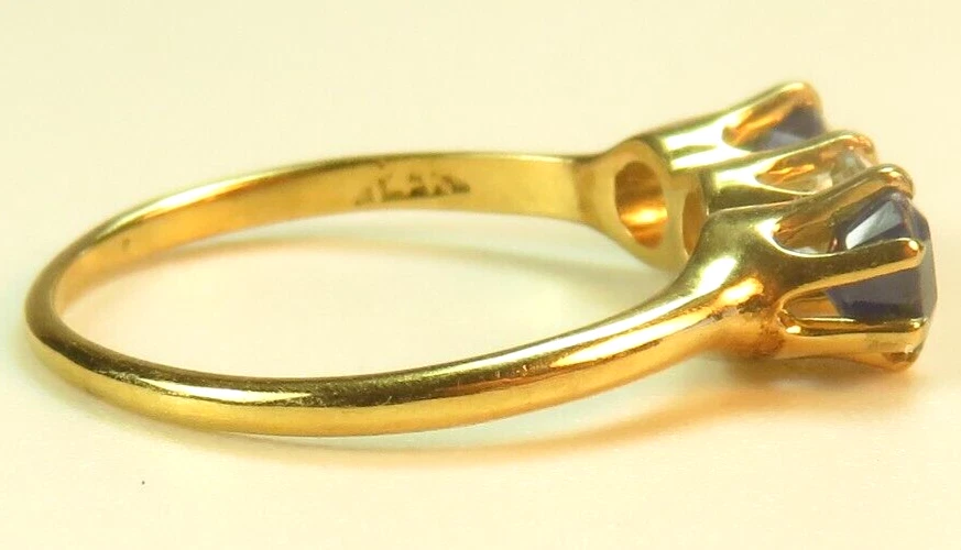 Antiguo anillo de compromiso de oro amarillo de 13 quilates con zafiro aguamarina talla 5,75 UK-L decorativo Foto 4 de 4