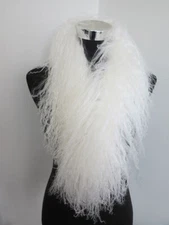  100% Real Mongolian lamb fur scarf with clip / collar/ WHITE wrap /women cape