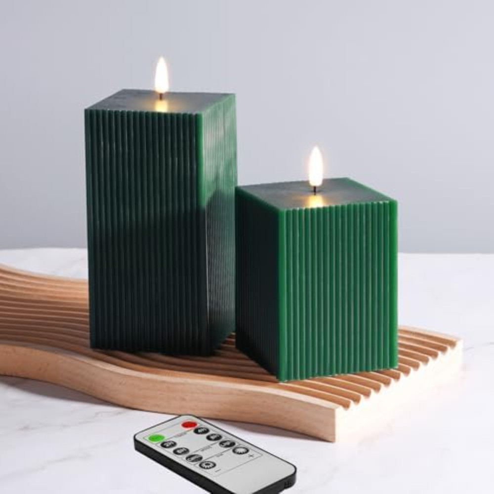 Eywamage Set di 2 candele quadrate a LED, a coste, senza fiamma, con telecomando