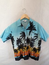 Vtg Hawaiian Shirt Windswept In The Bahamas Blue Palm Tree Button Up Mens XL