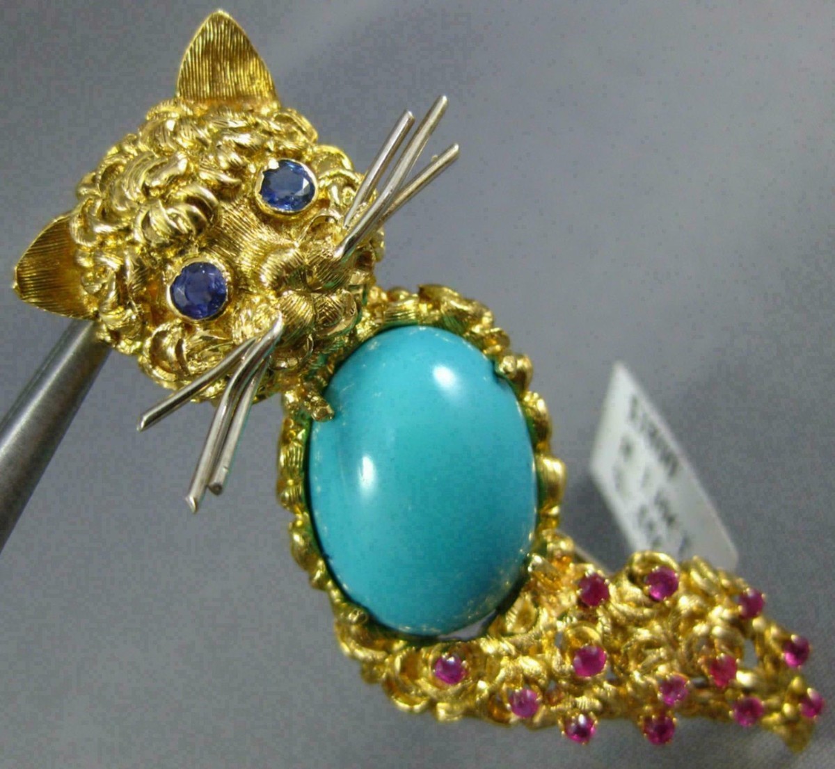 ANTIQUE LARGE 1.85CT AAA SAPPHIRE RUBY TURQUOISE 18K GOLD